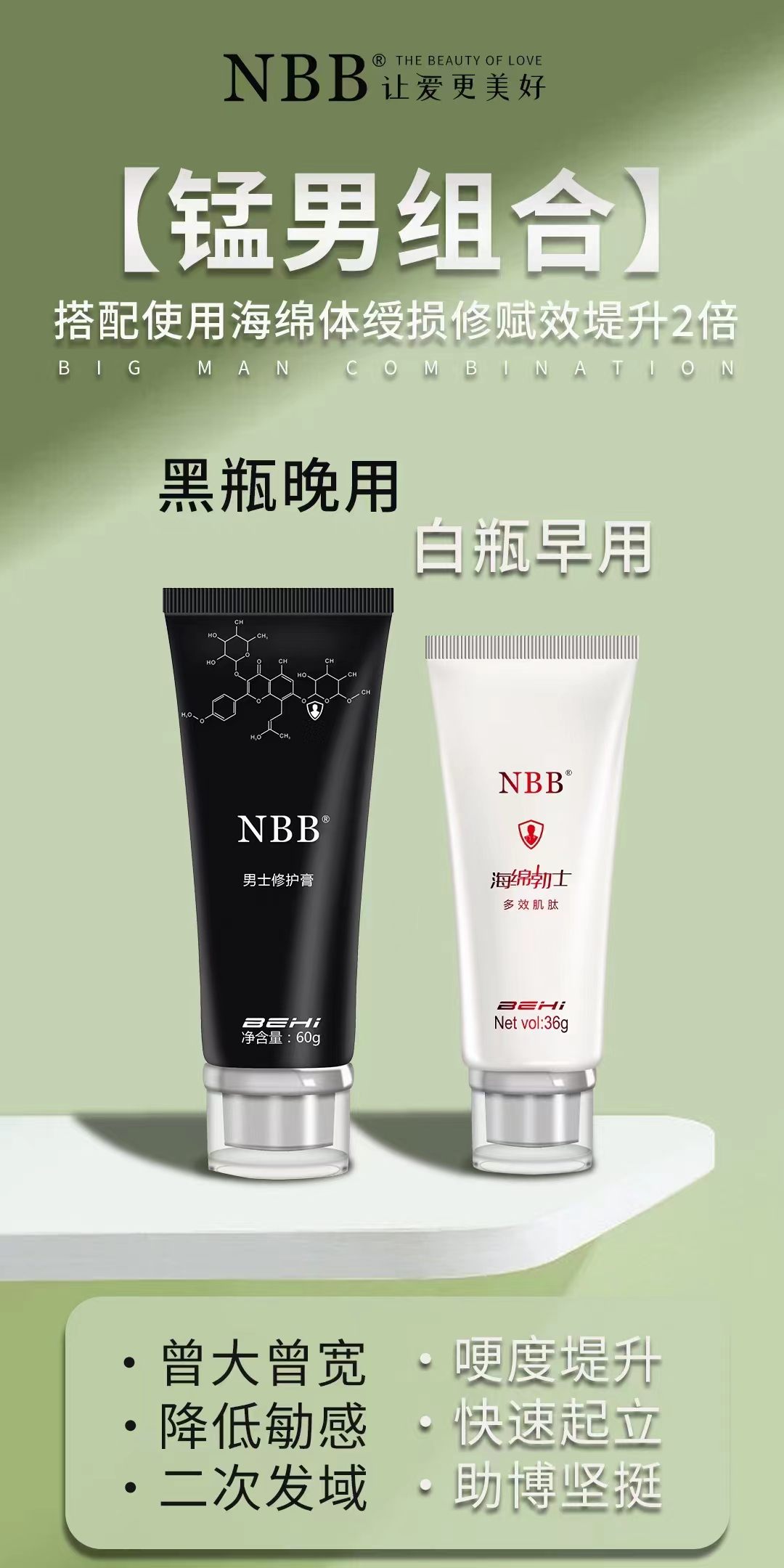 想要丁丁增大增硬用nbb修复膏搭配nbb海绵勃士